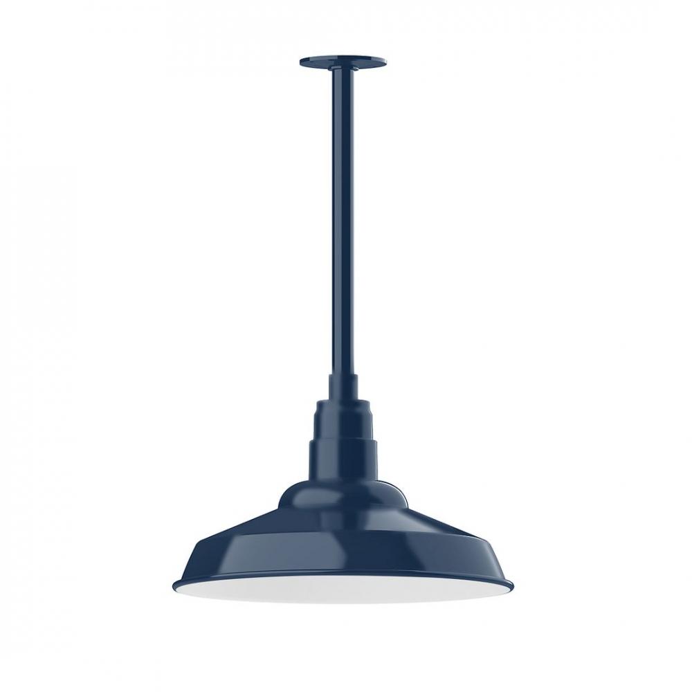 16" Warehouse shade, stem mount LED Pendant with canopy, Navy