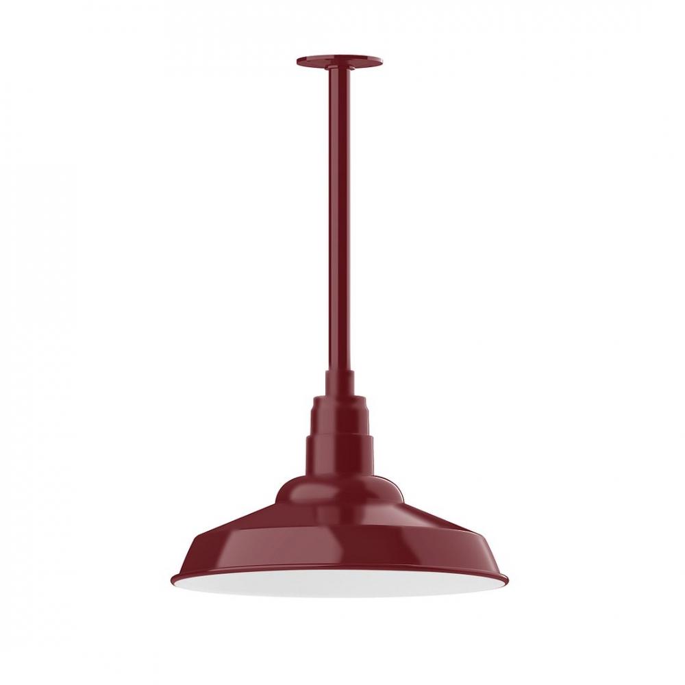 16" Warehouse shade, stem mount LED Pendant with canopy, Barn Red