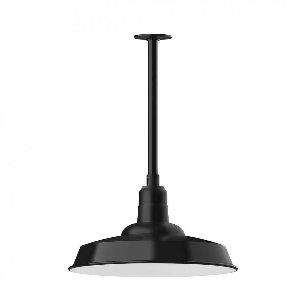 18" Warehouse shade, stem mount LED Pendant with canopy, Black