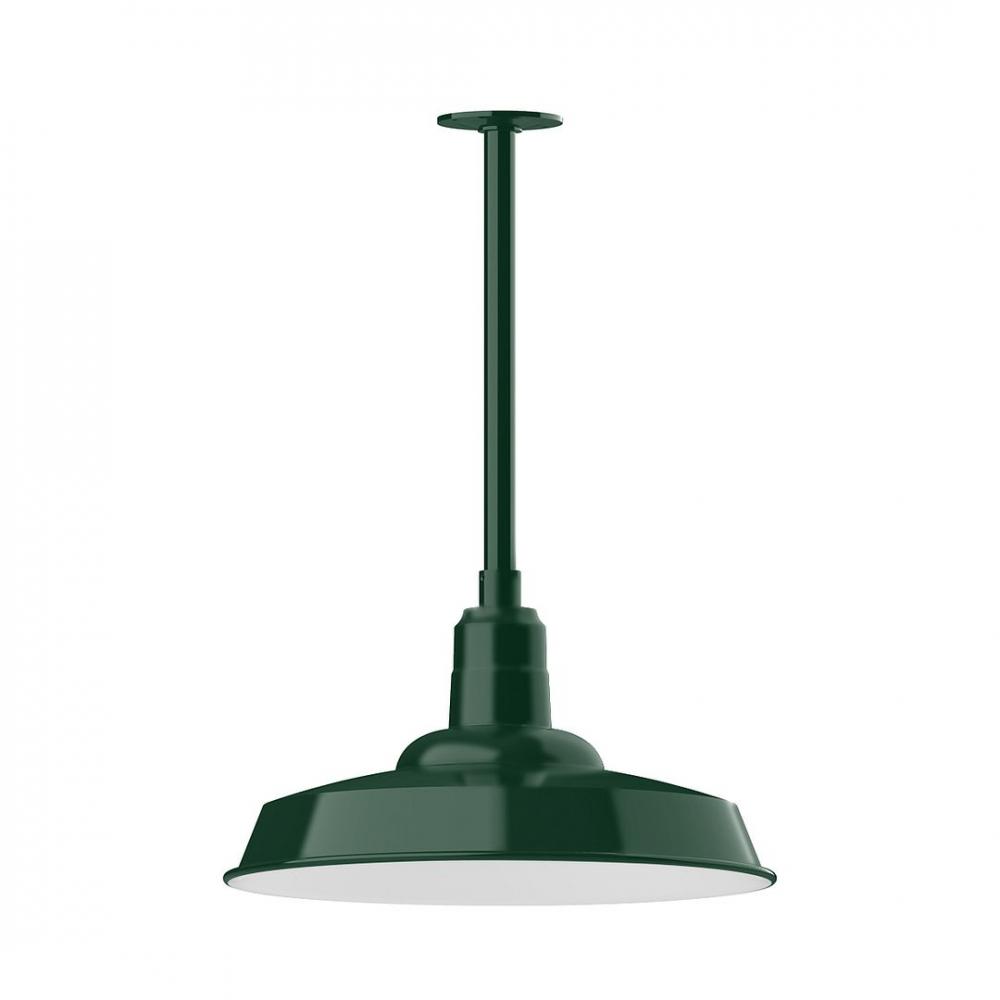 18" Warehouse shade, stem mount LED Pendant with canopy, Forest Green