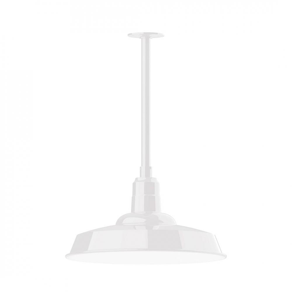 18" Warehouse shade, stem mount LED Pendant with canopy, White