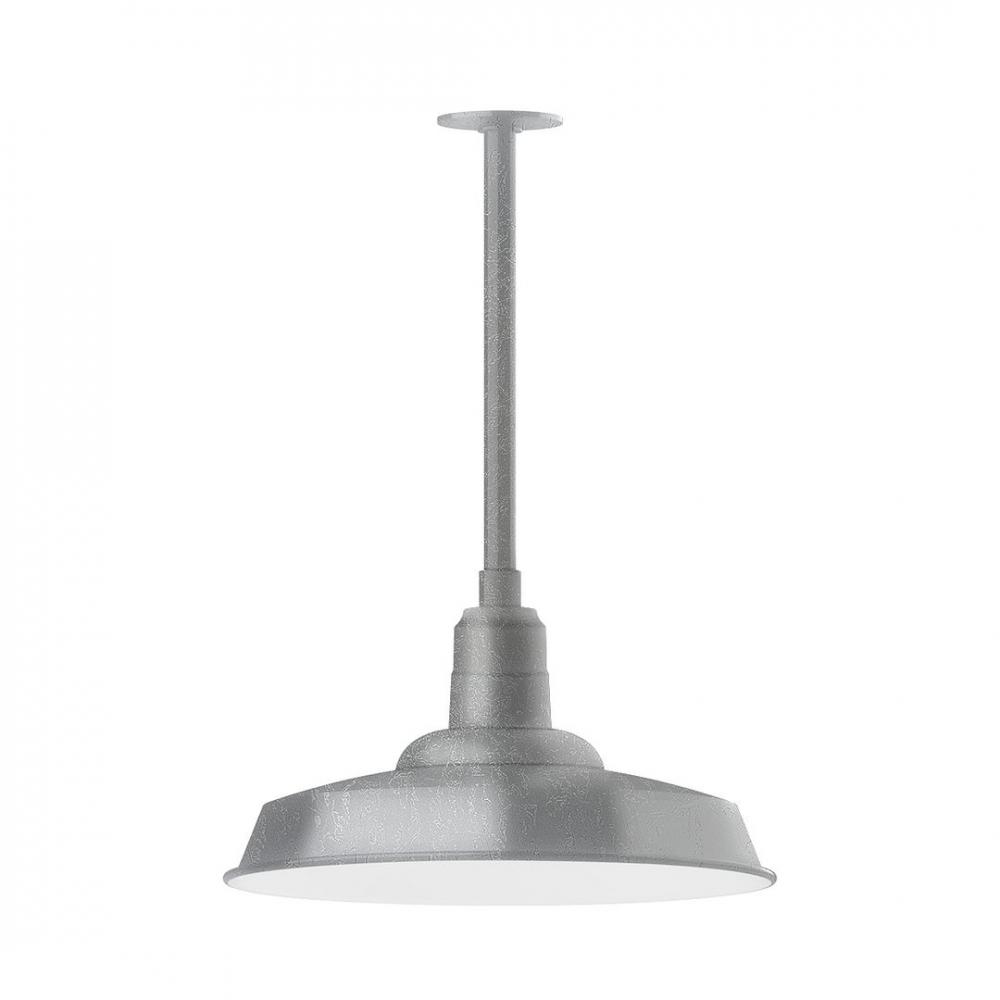 18" Warehouse shade, stem mount LED Pendant with canopy, Painted Galvanized