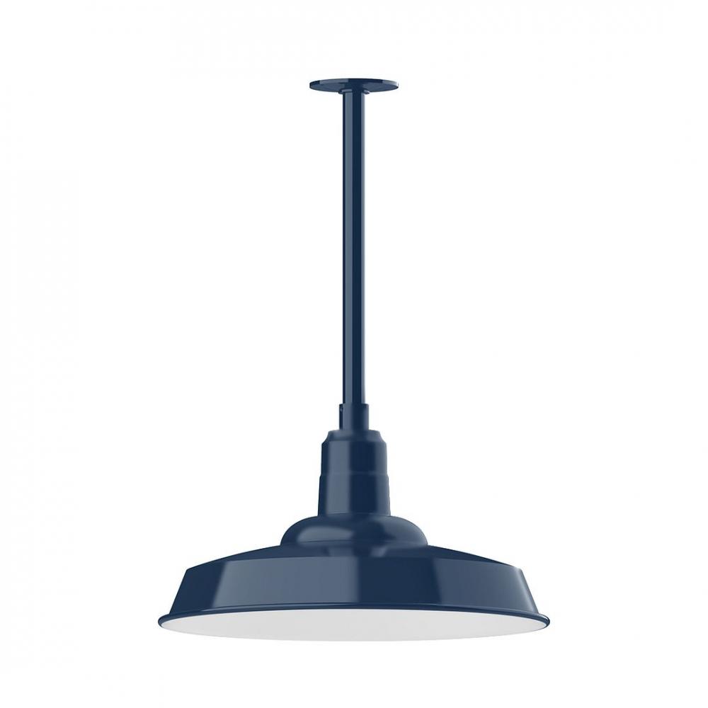 18" Warehouse shade, stem mount LED Pendant with canopy, Navy