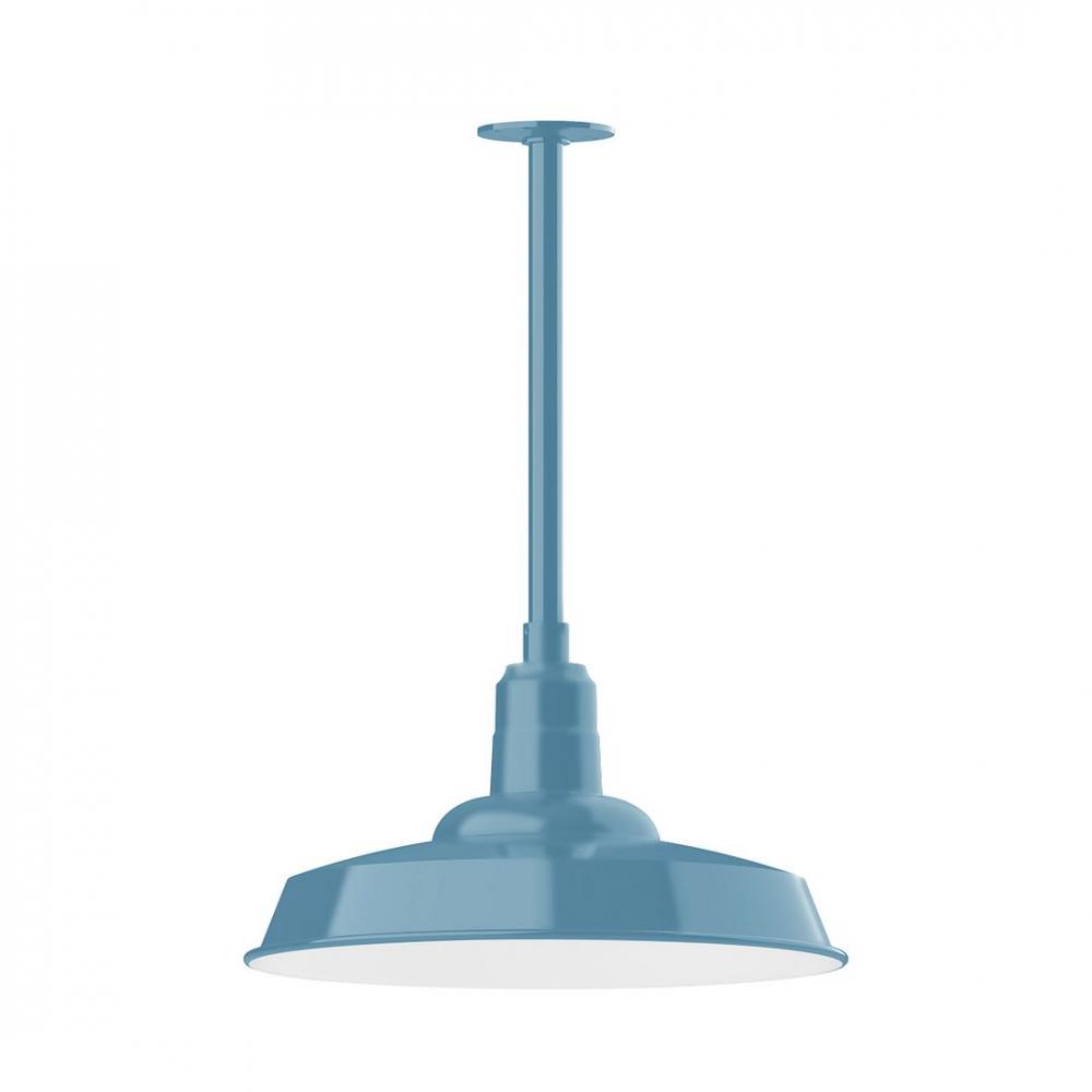 18" Warehouse shade, stem mount LED Pendant with canopy, Light Blue