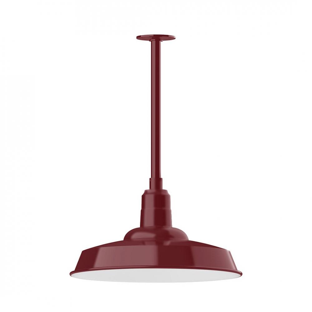 18" Warehouse shade, stem mount LED Pendant with canopy, Barn Red