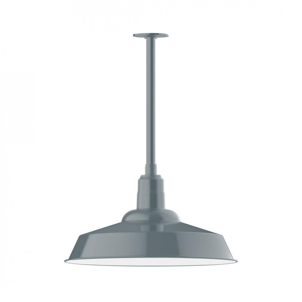 20" Warehouse shade, stem mount LED Pendant with wire grill, Slate Gray