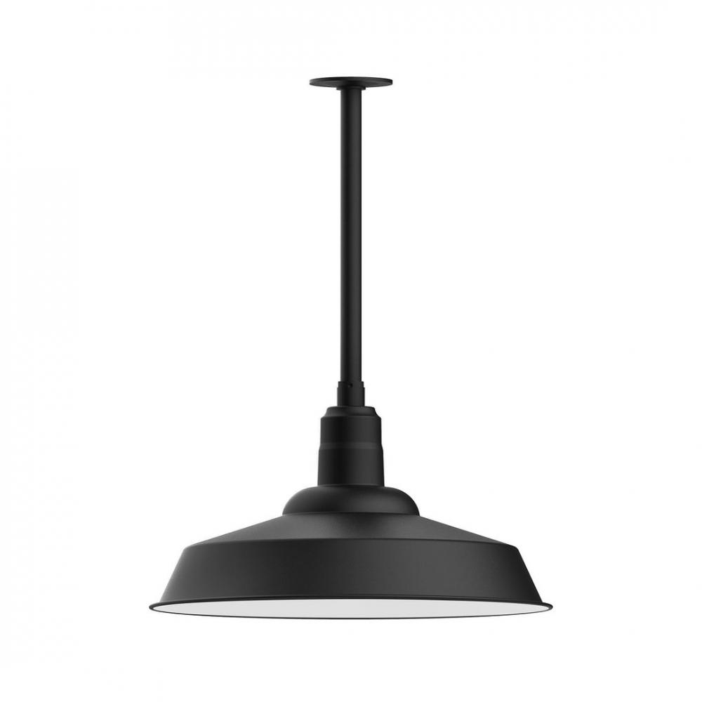 20" Warehouse shade, stem mount LED Pendant with canopy, Black