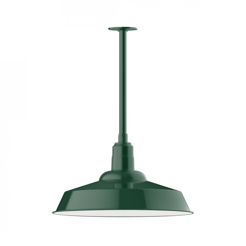 20" Warehouse shade, stem mount LED Pendant with canopy, Forest Green