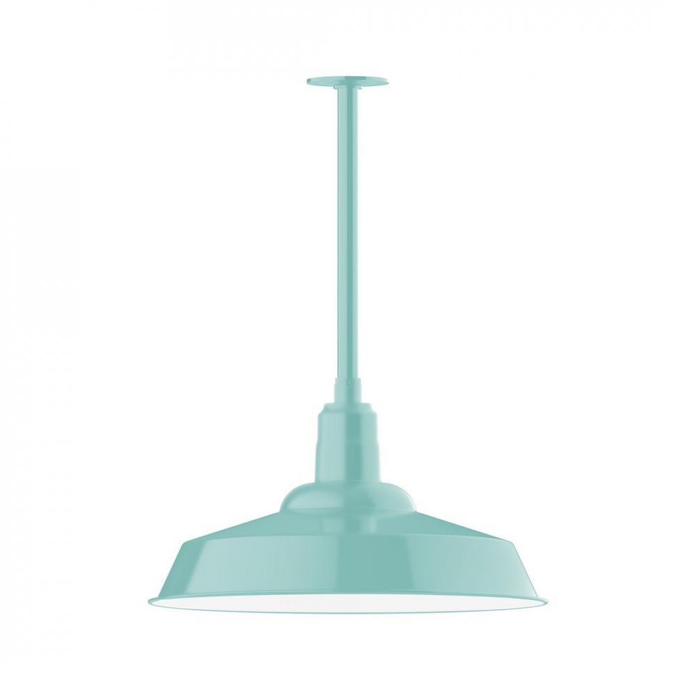 20" Warehouse shade, stem mount LED Pendant with wire grill, Sea Green