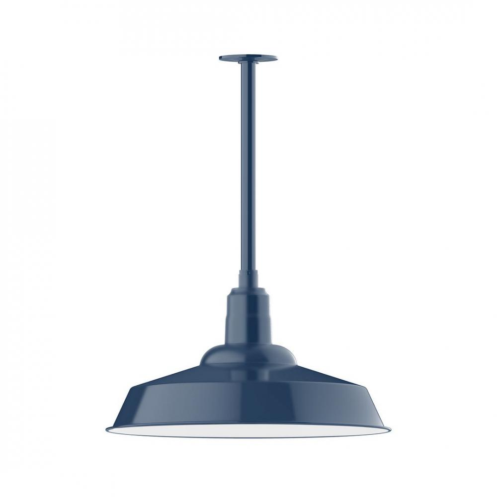 20" Warehouse shade, stem mount LED Pendant with canopy, Navy