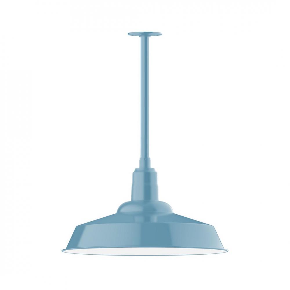 20" Warehouse shade, stem mount LED Pendant with canopy, Light Blue