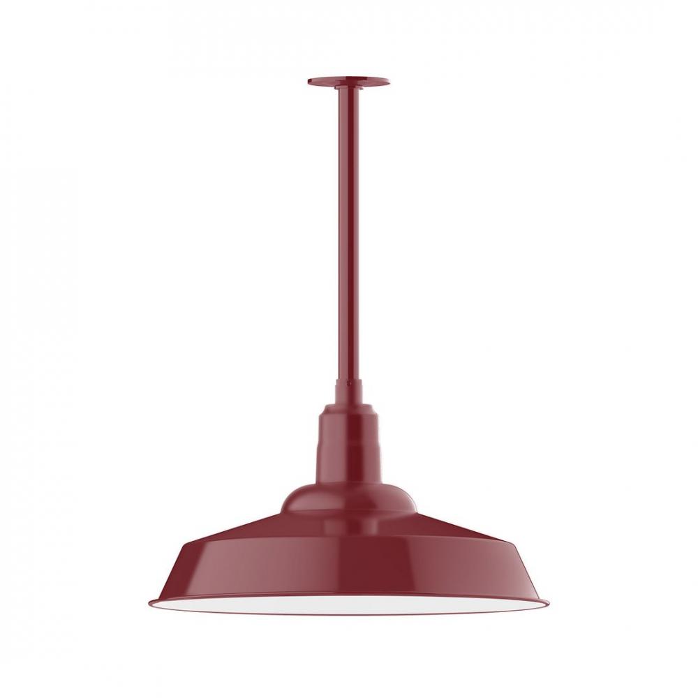 20" Warehouse shade, stem mount LED Pendant with wire grill, Barn Red