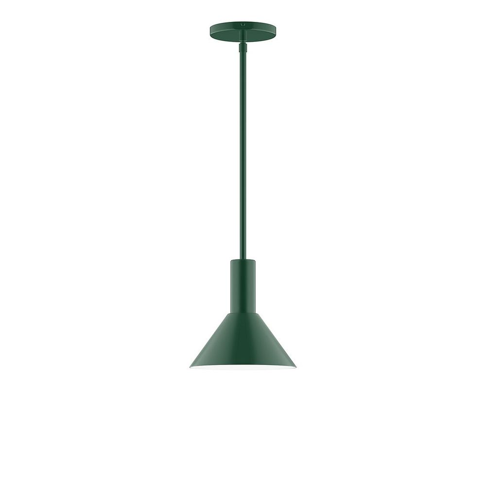 8" Stack Mini Cone LED Stem Hung Pendant, Forest Green