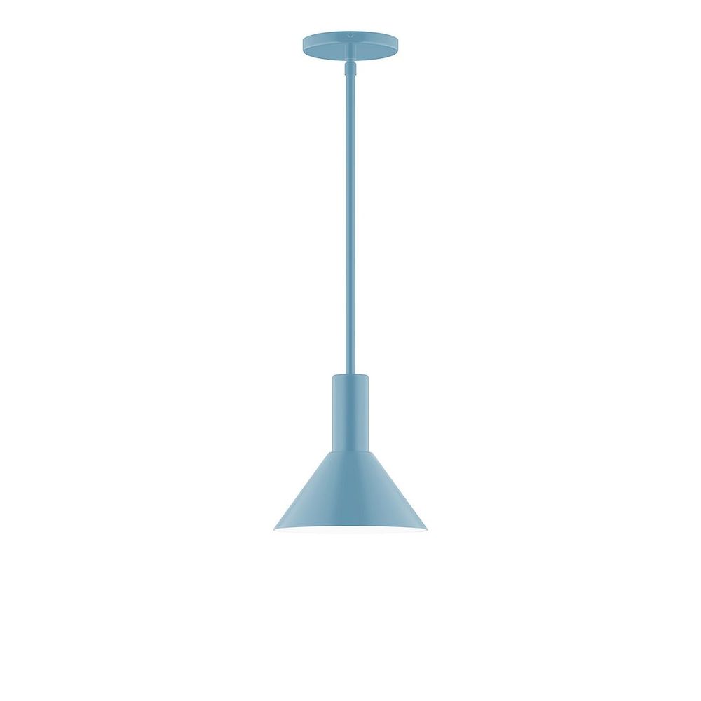 8" Stack Mini Cone LED Stem Hung Pendant, Light Blue