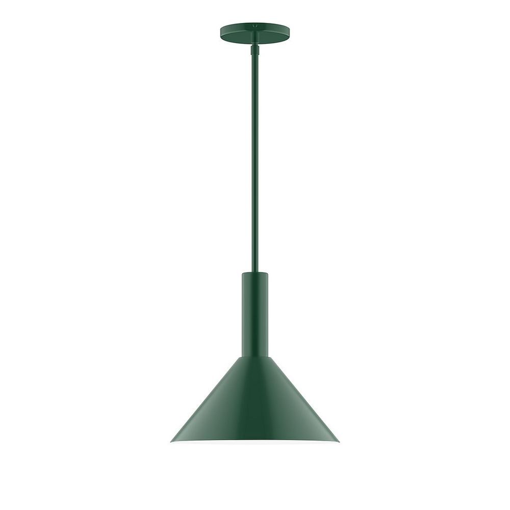 12" Stack Cone LED Stem Hung Pendant, Forest Green