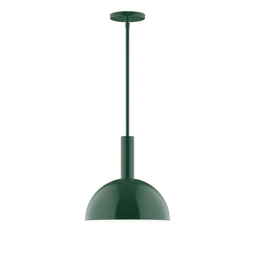 12" Stack Dome LED Stem Hung Pendant, Forest Green