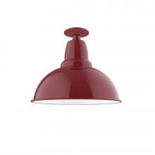 Montclair Light Works FMB107-55-G05 - 14" Cafe Flush Mount Light with clear glass and cast guard in Barn Red