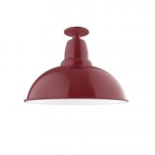 Montclair Light Works FMB108-55-G06 - 16" Cafe Flush Mount Light with Frosted Glass and cast guard in Barn Red