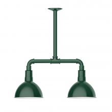 Montclair Light Works MSB114-42-T36-L10 - 8" Deep Bowl shade, 2-light LED Stem Hung Pendant, Forest Green