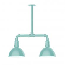 Montclair Light Works MSB114-48-T24-L10 - 8" Deep Bowl shade, 2-light LED Stem Hung Pendant, Sea Green