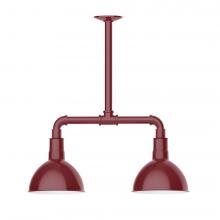 Montclair Light Works MSB114-55-L10 - 8" Deep Bowl shade, 2-light LED Stem Hung Pendant, Barn Red