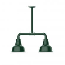 Montclair Light Works MSB180-42-L10 - 8" Warehouse shade, 2-light LED Stem Hung Pendant, Forest Green