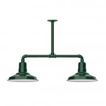 Montclair Light Works MSD182-42-T30-L12 - 12" Warehouse shade, 2-light LED Stem Hung Pendant, Forest Green