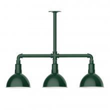 Montclair Light Works MSK114-42-T24-L10 - 8" Deep Bowl shade, 3-light LED Stem Hung Pendant, Forest Green