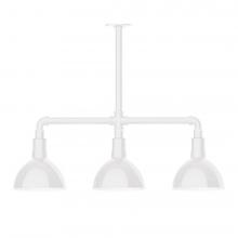 Montclair Light Works MSK114-44-T48-L10 - 8" Deep Bowl shade, 3-light LED Stem Hung Pendant, White