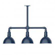 Montclair Light Works MSK114-50-L10 - 8" Deep Bowl shade, 3-light LED Stem Hung Pendant, Navy