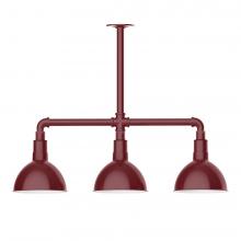 Montclair Light Works MSK114-55-W08-L10 - 8" Deep Bowl shade, 3-light LED Stem Hung Pendant with wire grill, Barn Red