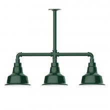 Montclair Light Works MSK180-42-T24-L10 - 8" Warehouse shade, 3-light LED Stem Hung Pendant, Forest Green