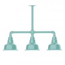 Montclair Light Works MSK180-48-T48-L10 - 8" Warehouse shade, 3-light LED Stem Hung Pendant, Sea Green