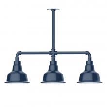 Montclair Light Works MSK180-50-T30-L10 - 8" Warehouse shade, 3-light LED Stem Hung Pendant, Navy