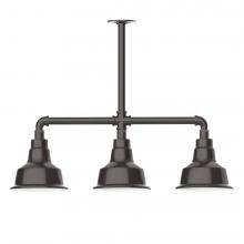 Montclair Light Works MSK180-51-T24-L10 - 8" Warehouse shade, 3-light LED Stem Hung Pendant, Architectural Bronze