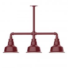 Montclair Light Works MSK180-55-T48-L10 - 8" Warehouse shade, 3-light LED Stem Hung Pendant, Barn Red