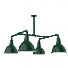 Montclair Light Works MSP115-42-T30-L12 - 10" Deep Bowl shade, 4-light LED Stem Hung Pendant, Forest Green