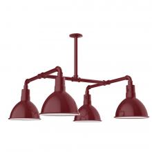 Montclair Light Works MSP115-55-T24-L12 - 10" Deep Bowl shade, 4-light LED Stem Hung Pendant, Barn Red