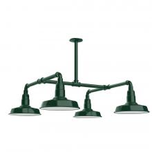 Montclair Light Works MSP181-42-T24-L12 - 10" Warehouse shade, 4-light LED Stem Hung Pendant, Forest Green