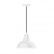 Montclair Light Works PEB106-44-C12-L12 - 12" Cafe shade, LED Pendant with gray solid fabric cord and canopy, White