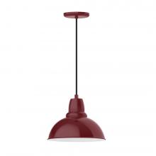 Montclair Light Works PEB106-55-C24-L12 - 12" Cafe shade, LED Pendant with cool tweed fabric cord and canopy, Barn Red