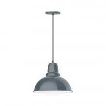 Montclair Light Works PEB107-40-C02-L13 - 14" Cafe shade, LED Pendant with black solid fabric cord and canopy, Slate Gray