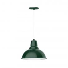 Montclair Light Works PEB107-42-C12-L13 - 14" Cafe shade, LED Pendant with gray solid fabric cord and canopy, Forest Green