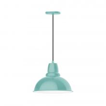 Montclair Light Works PEB107-48-C20-L13 - 14" Cafe shade, LED Pendant with white solid fabric cord and canopy, Sea Green