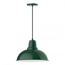 Montclair Light Works PEB108-42-C21-L13 - 16" Cafe shade, LED Pendant with white cord and canopy, Forest Green