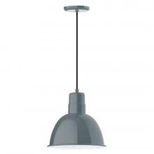 Montclair Light Works PEB116-40-C12-L12 - 12" Deep Bowl shade, LED Pendant with gray solid fabric cord and canopy, Slate Gray