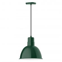 Montclair Light Works PEB116-42-C12-L12 - 12" Deep Bowl shade, LED Pendant with gray solid fabric cord and canopy, Forest Green