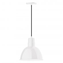 Montclair Light Works PEB116-44-C02-L12 - 12" Deep Bowl shade, LED Pendant with black solid fabric cord and canopy, White