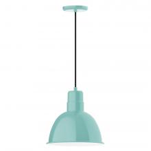 Montclair Light Works PEB116-48-C02-L12 - 12" Deep Bowl shade, LED Pendant with black solid fabric cord and canopy, Sea Green