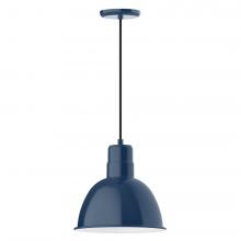 Montclair Light Works PEB116-50-C04-L12 - 12" Deep Bowl shade, LED Pendant with black and white houndstooth fabric cord and canopy, Navy